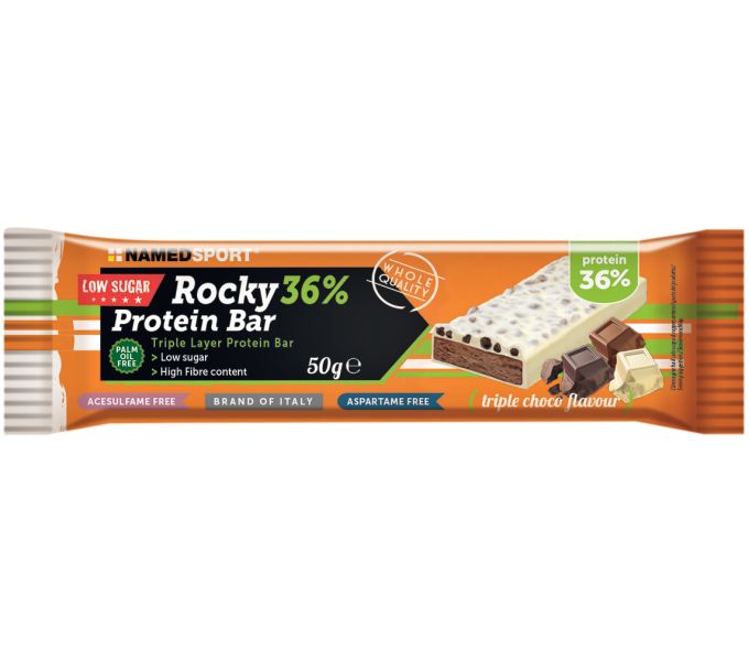 NAMEDSPORT ROCKY 36% PROTEIN BAR tripla csoki 12x50g szelet/doboz {2/4}