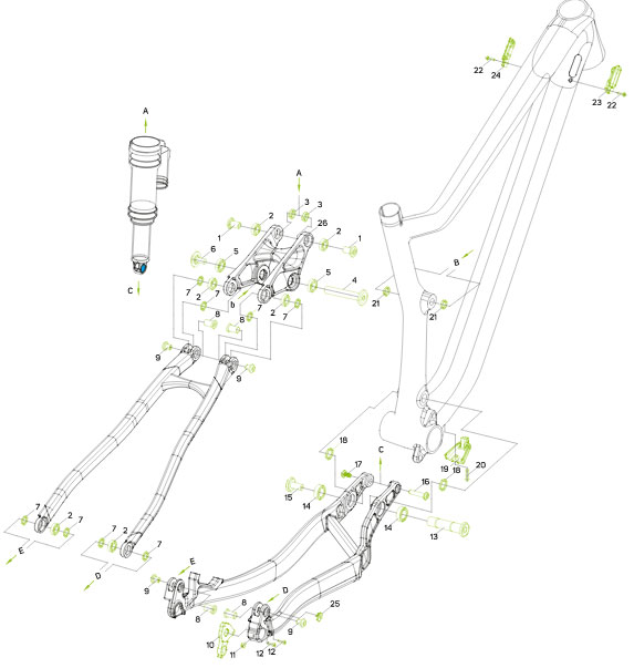 Váz Hardware Kit MERIDA 2017-2020 eONE-TWENTY / eONE-SIXTY csavarszett