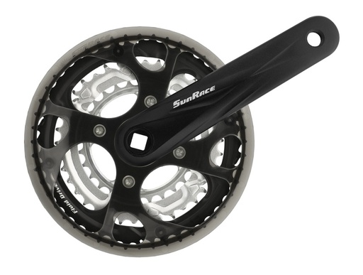 HAJTOMÜ 170MM ALU 48/38/28 SUNRACE FCM300 + LÁNCVÉDŐ FEKETE / EZÜST