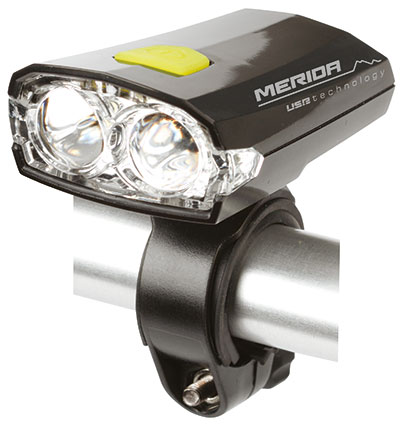 [#BF-HL-MD025] Lámpa MERIDA első, 2 LED, fekete 3 funkció, USB, akku - HL-MD025